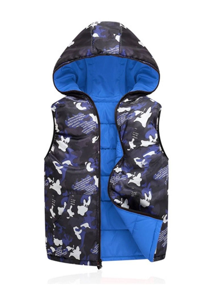 Gilet D'hiver Coréen À Capuche À Fermeture Éclair Camouflage Pour Hommes