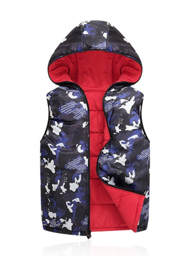 Gilet D'hiver Coréen À Capuche À Fermeture Éclair Camouflage Pour Hommes