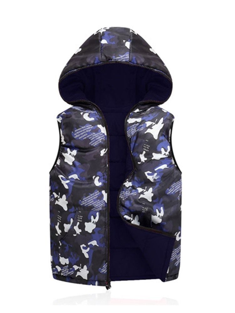 Gilet D'hiver Coréen À Capuche À Fermeture Éclair Camouflage Pour Hommes