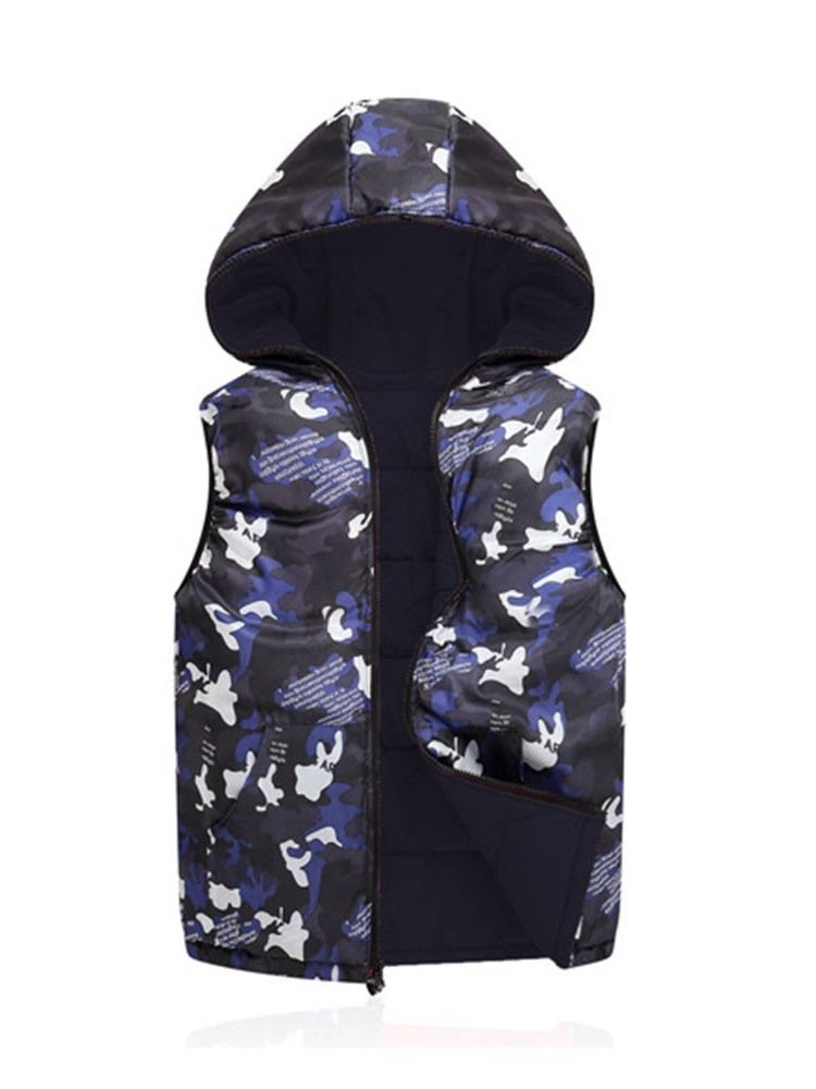 Gilet D'hiver Coréen À Capuche À Fermeture Éclair Camouflage Pour Hommes