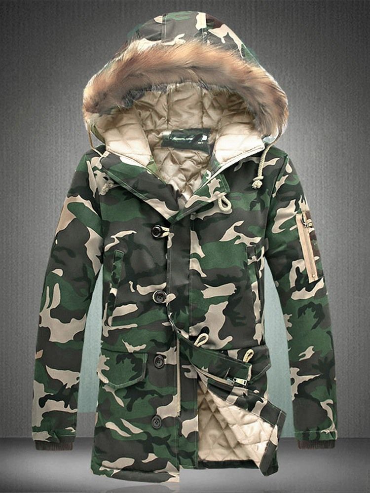 Manteau D'hiver Chaud Pour Hommes À Camouflage Zippé