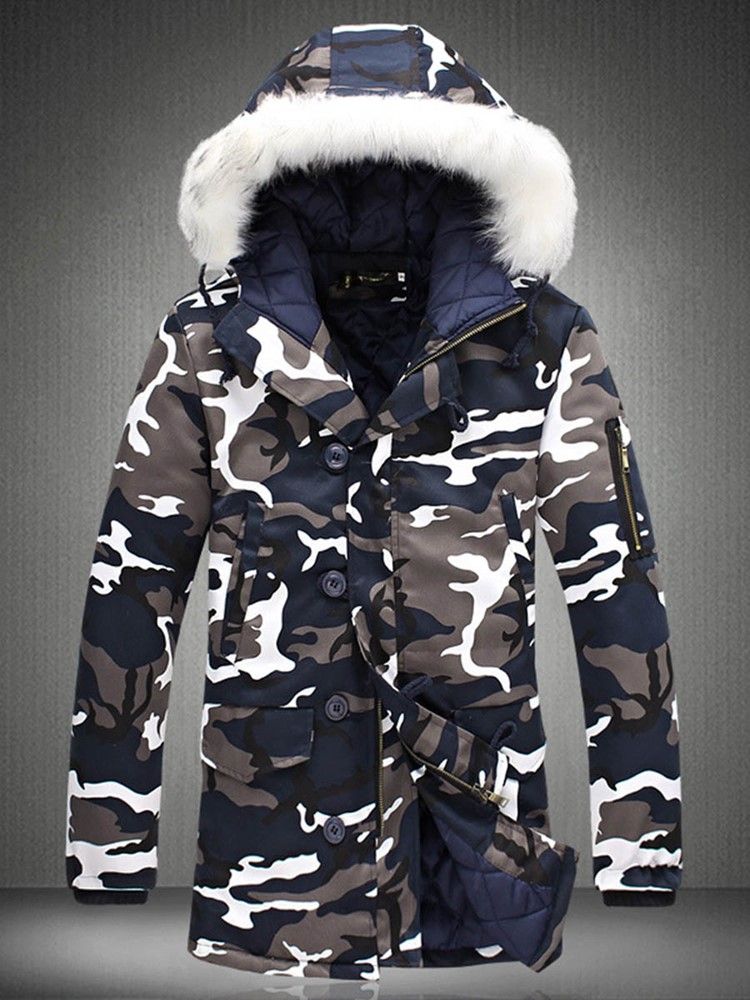 Manteau D'hiver Chaud Pour Hommes À Camouflage Zippé