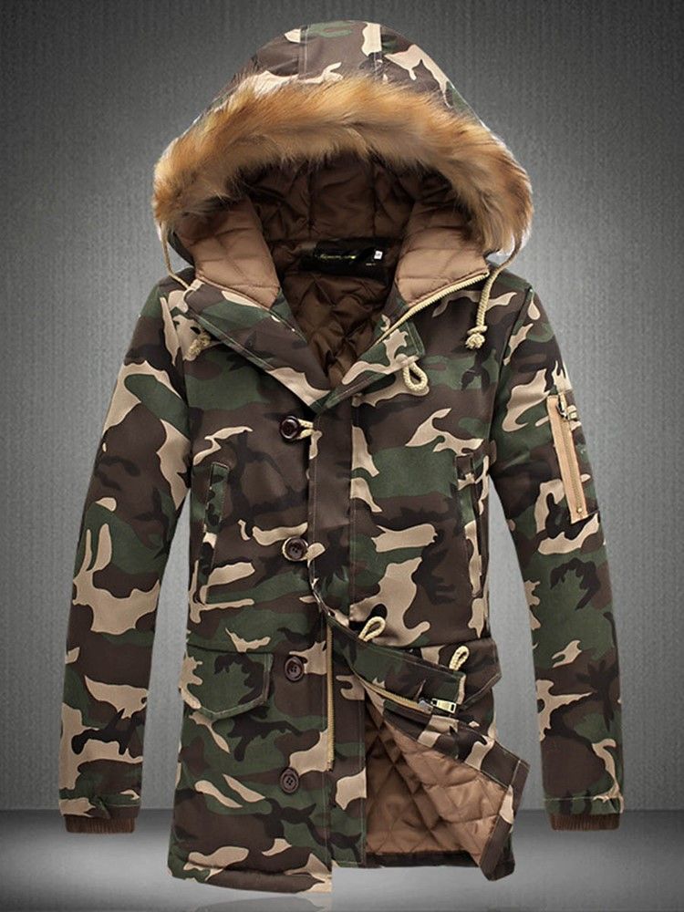 Manteau D'hiver Chaud Pour Hommes À Camouflage Zippé