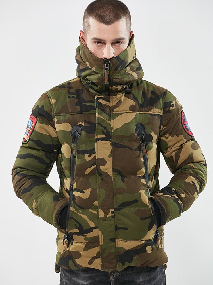 Manteau D'hiver Décontracté En Coton À Fermeture Éclair Camouflage Pour Hommes