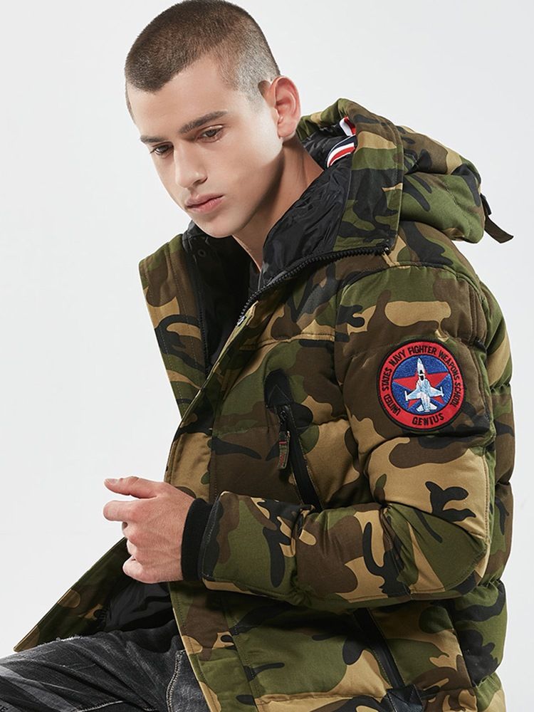 Manteau D'hiver Décontracté En Coton À Fermeture Éclair Camouflage Pour Hommes