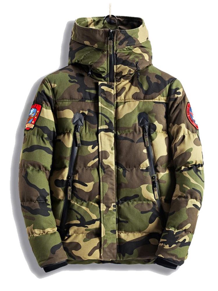 Manteau D'hiver Décontracté En Coton À Fermeture Éclair Camouflage Pour Hommes