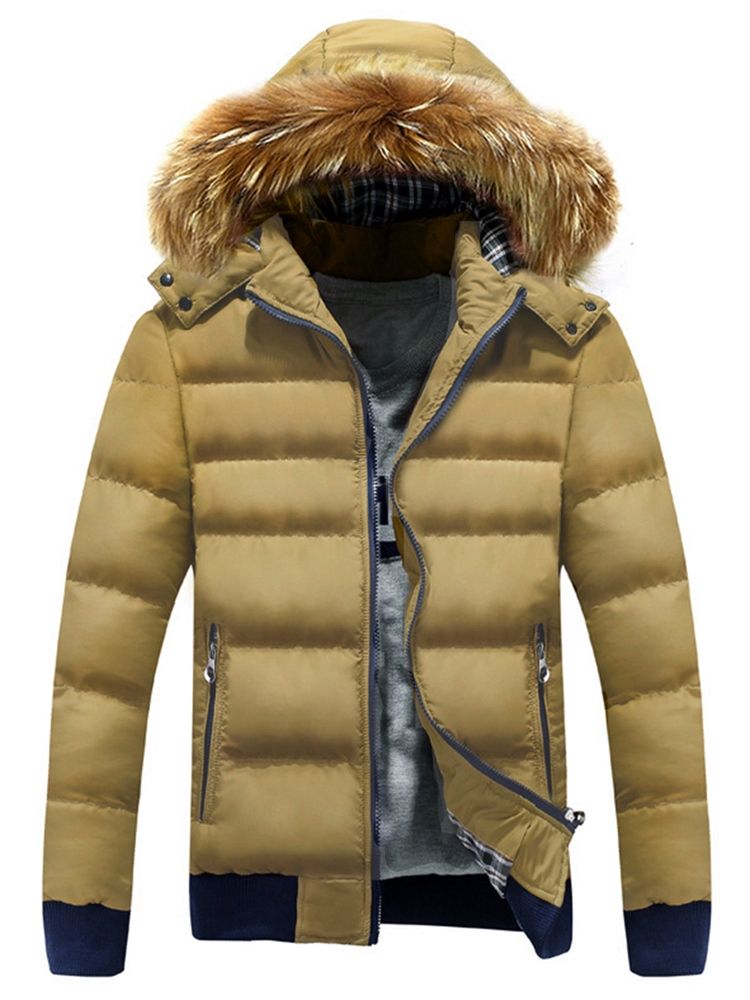 Manteau D'hiver Épais À Capuche Et Col En Fausse Fourrure Pour Hommes