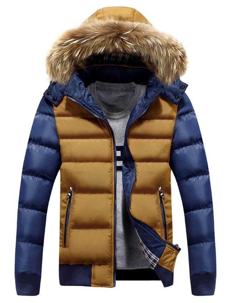 Manteau D'hiver Épais À Capuche Et Col En Fausse Fourrure Pour Hommes