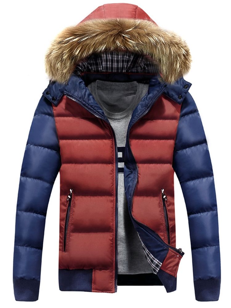 Manteau D'hiver Épais À Capuche Et Col En Fausse Fourrure Pour Hommes