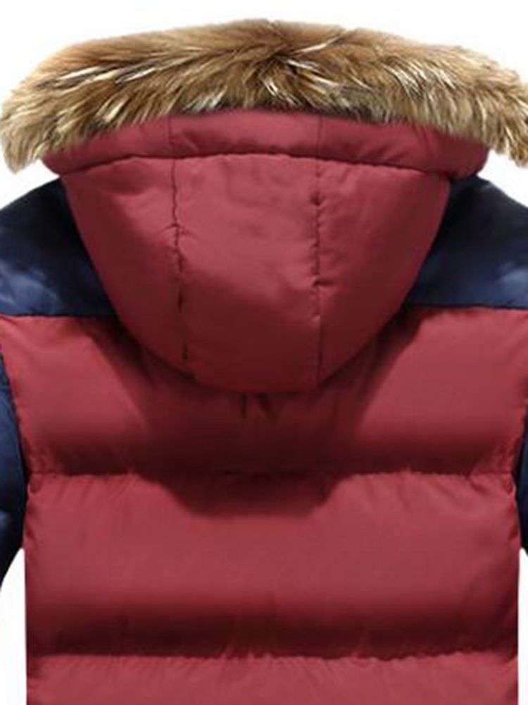 Manteau D'hiver Épais À Capuche Et Col En Fausse Fourrure Pour Hommes