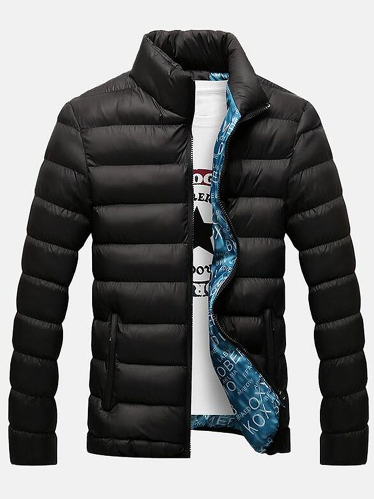 Manteau D'hiver Épais À Col Montant Zippé Pour Hommes