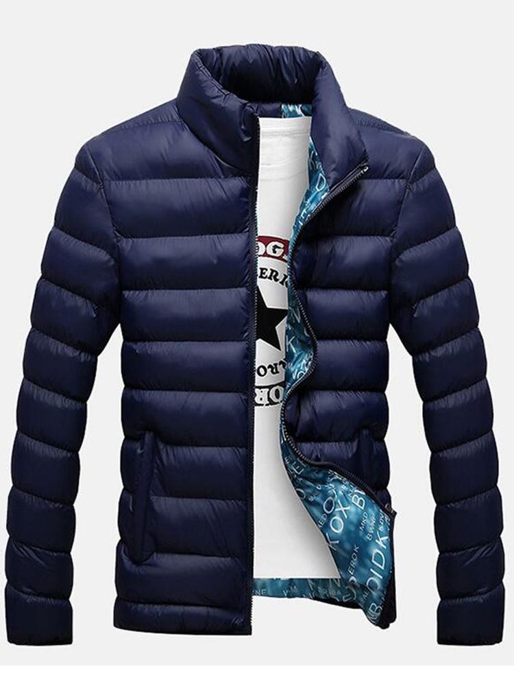 Manteau D'hiver Épais À Col Montant Zippé Pour Hommes