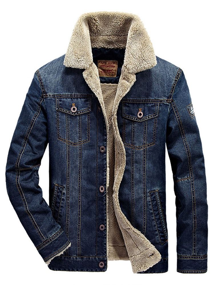 Manteau D'hiver Épais En Jean À Revers Pour Hommes