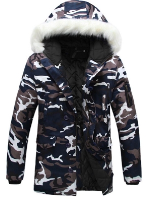 Manteau D'hiver Pour Hommes Avec Col En Fausse Fourrure À Imprimé Camouflage