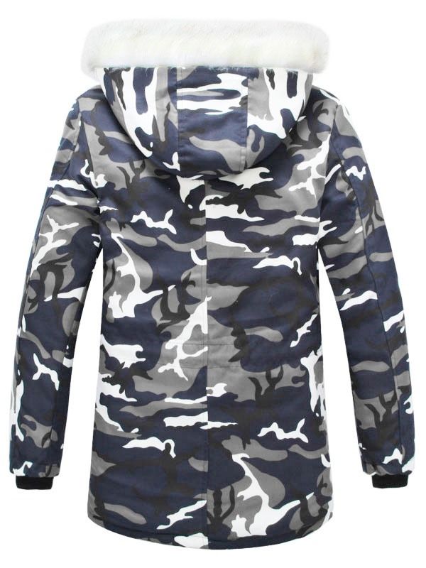 Manteau D'hiver Pour Hommes Avec Col En Fausse Fourrure À Imprimé Camouflage