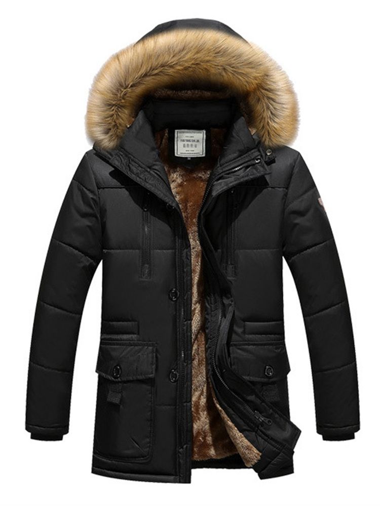 Manteau D'hiver Uni À Capuche En Fausse Fourrure Pour Hommes