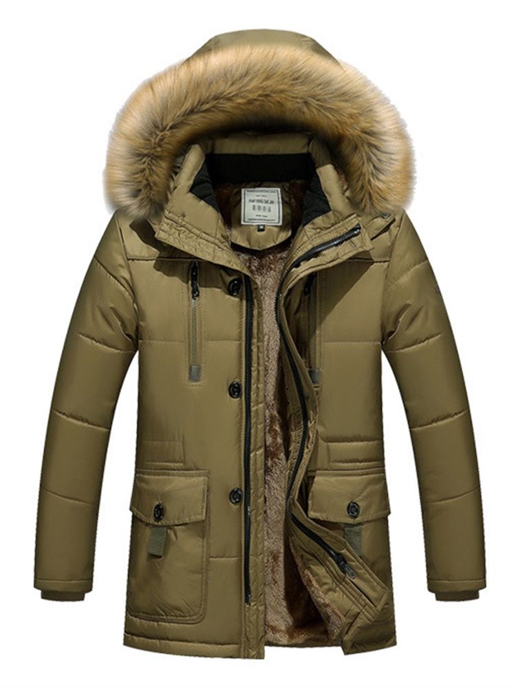 Manteau D'hiver Uni À Capuche En Fausse Fourrure Pour Hommes