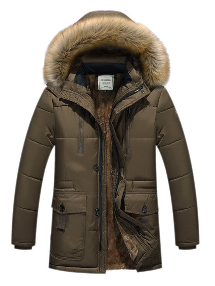 Manteau D'hiver Uni À Capuche En Fausse Fourrure Pour Hommes