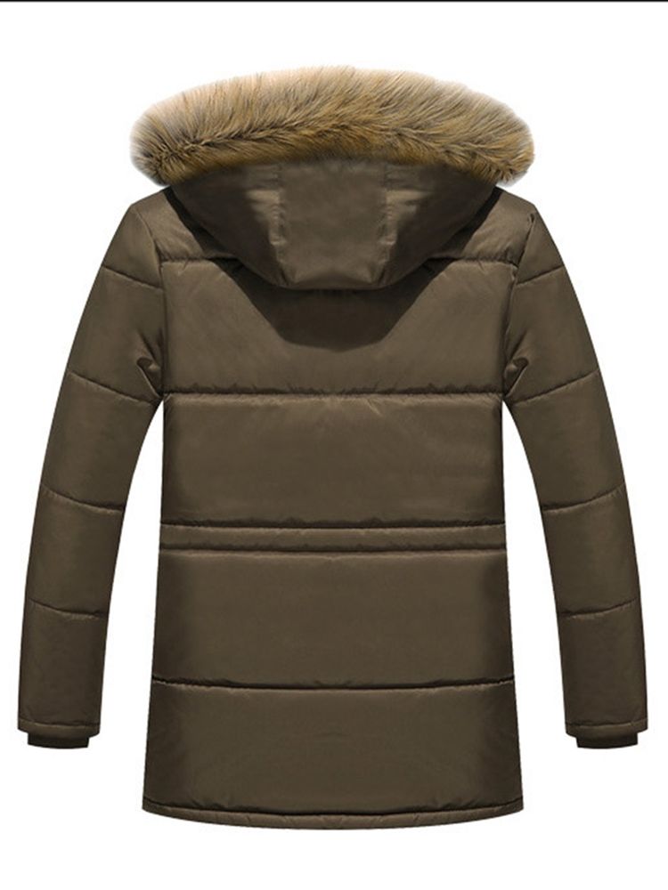 Manteau D'hiver Uni À Capuche En Fausse Fourrure Pour Hommes