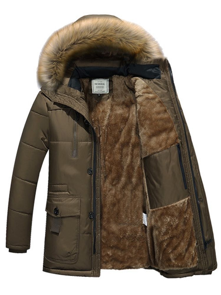 Manteau D'hiver Uni À Capuche En Fausse Fourrure Pour Hommes