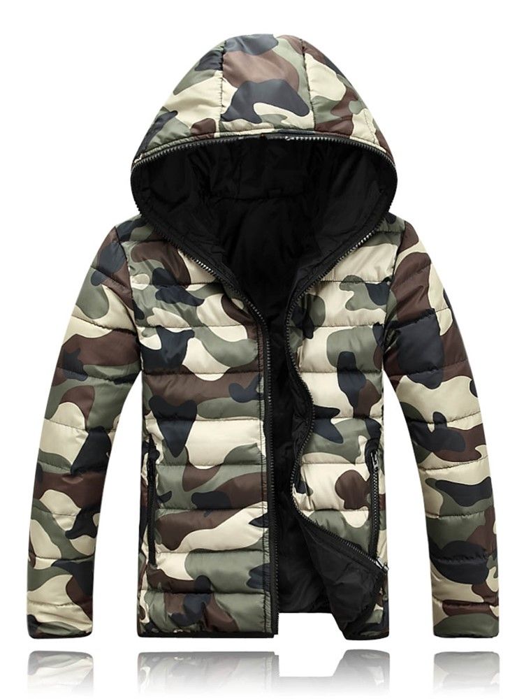 Veste En Duvet À Capuche Camouflage Pour Hommes