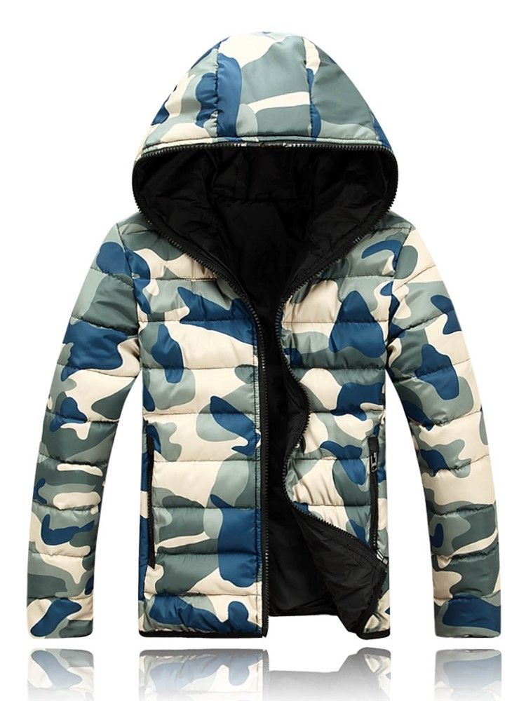 Veste En Duvet À Capuche Camouflage Pour Hommes