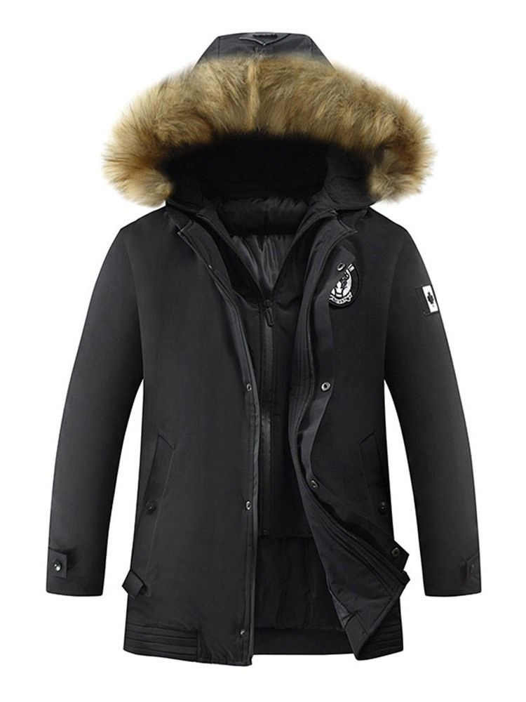 Veste En Duvet Coréenne À Fermeture À Glissière Standard Avec Appliques À Capuche Pour Hommes