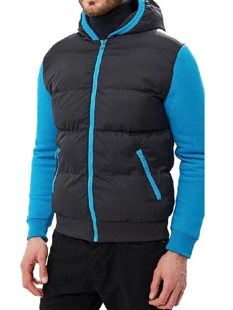 Veste En Duvet Décontractée À Capuche À Blocs De Couleurs Standard Pour Hommes