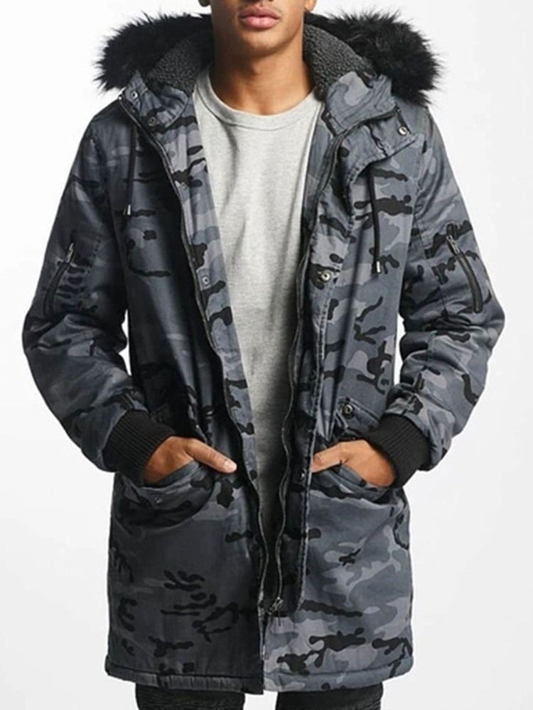 Veste En Duvet Décontractée À Capuche Et Fermeture Éclair Camouflage Pour Hommes