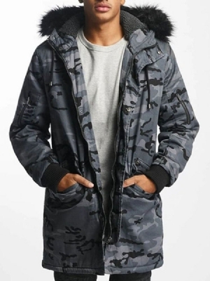 Veste En Duvet Décontractée À Capuche Et Fermeture Éclair Camouflage Pour Hommes