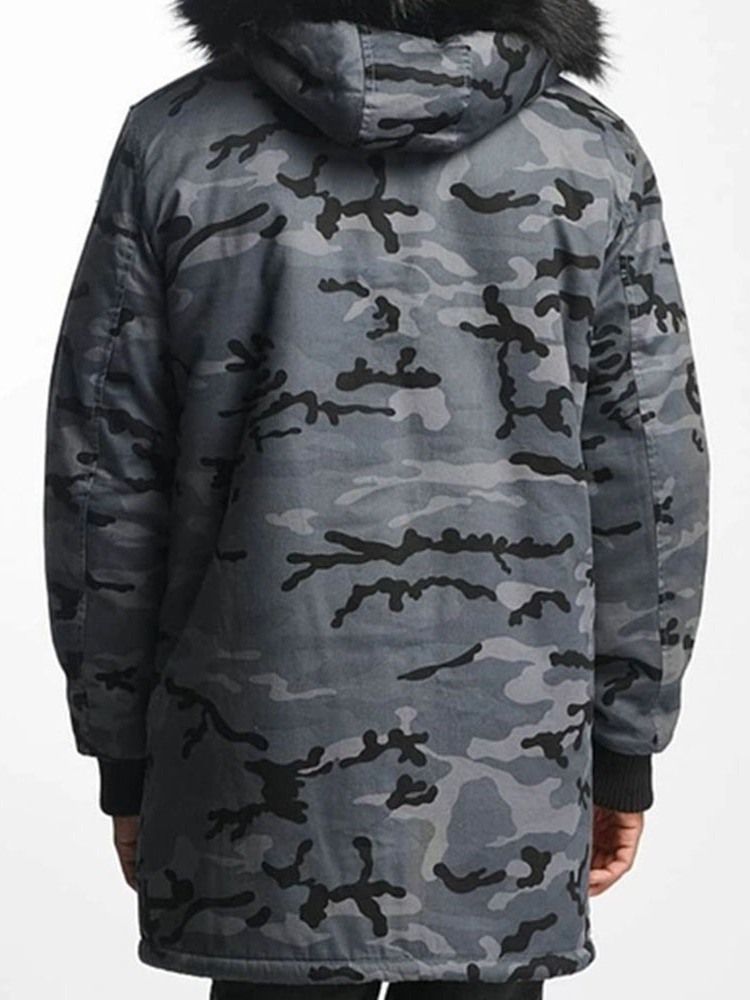 Veste En Duvet Décontractée À Capuche Et Fermeture Éclair Camouflage Pour Hommes