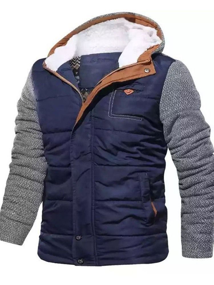 Veste En Duvet Décontractée À Capuche Standard Patchwork Pour Hommes