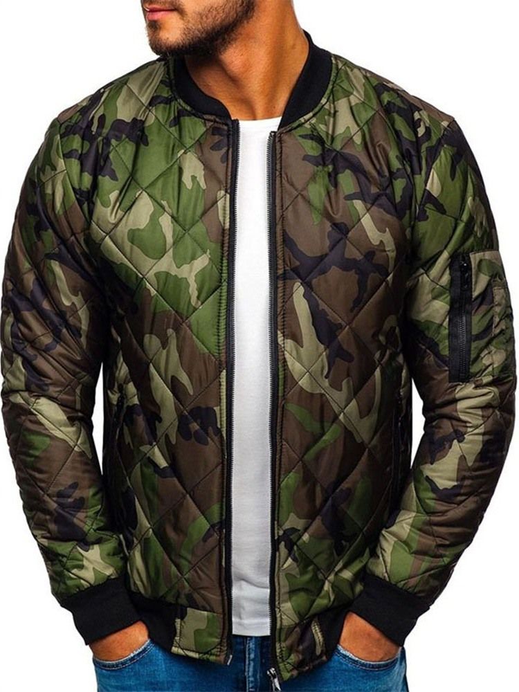 Veste De Duvet Européenne À Fermeture Éclair Standard À Col Montant Et Camouflage