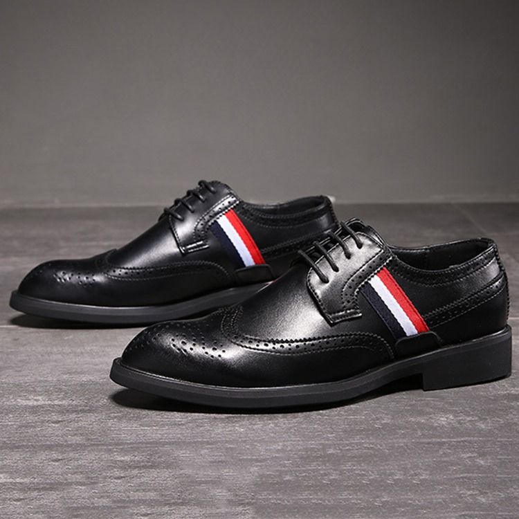 Chaussures Basses En Cuir À Bout Rond Et Bloc De Couleur Pour Hommes