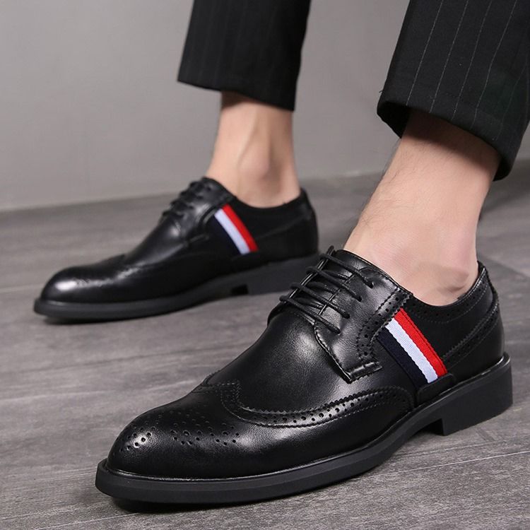 Chaussures Basses En Cuir À Bout Rond Et Bloc De Couleur Pour Hommes