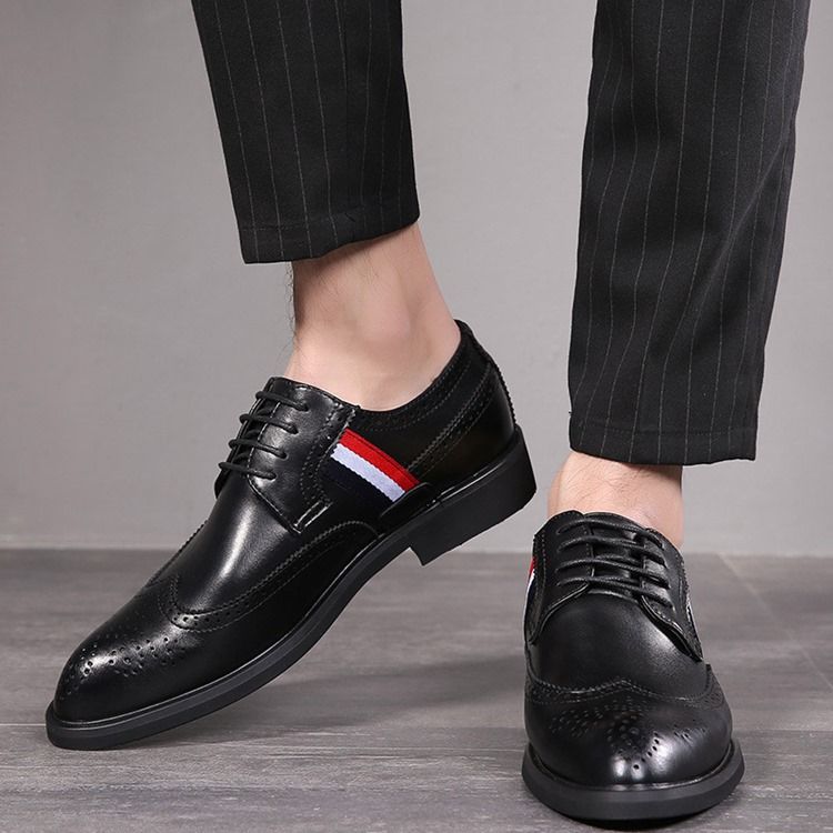 Chaussures Basses En Cuir À Bout Rond Et Bloc De Couleur Pour Hommes