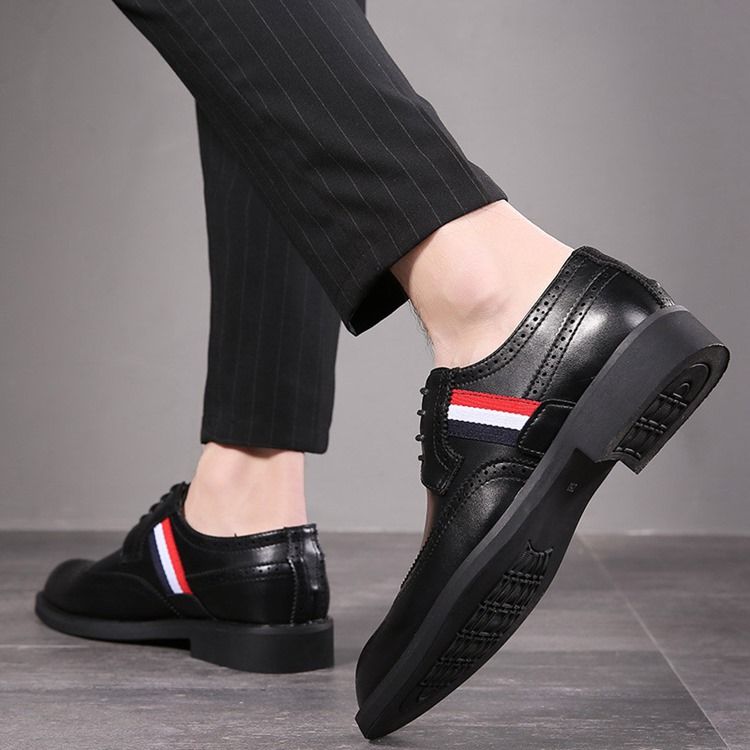 Chaussures Basses En Cuir À Bout Rond Et Bloc De Couleur Pour Hommes