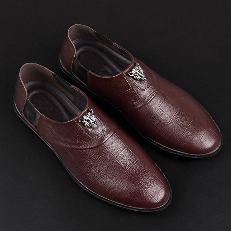 Chaussures Oxford Unies À Tige Basse En Cuir Pour Hommes