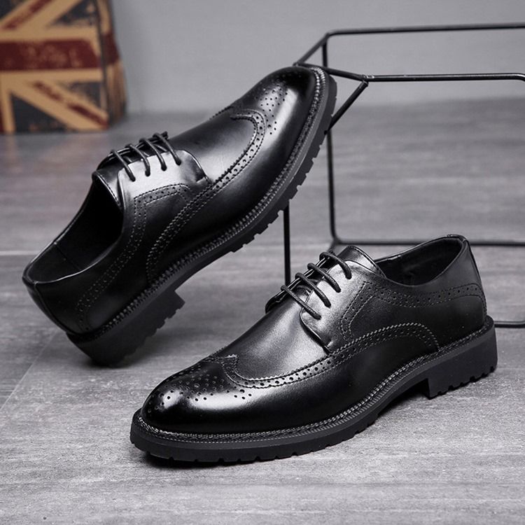 Chaussures Unies À Lacets Et À Talons Carrés Pour Hommes