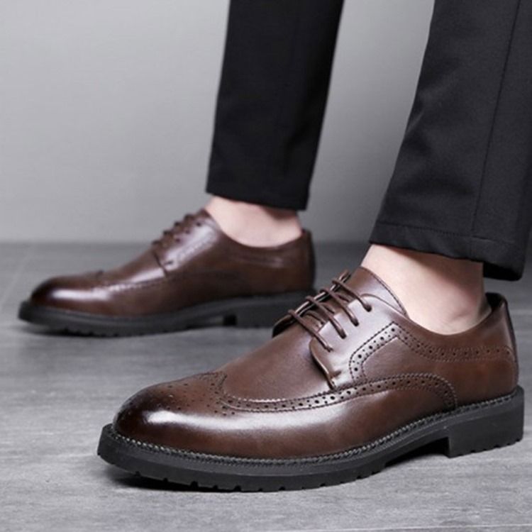 Chaussures Unies À Lacets Et À Talons Carrés Pour Hommes