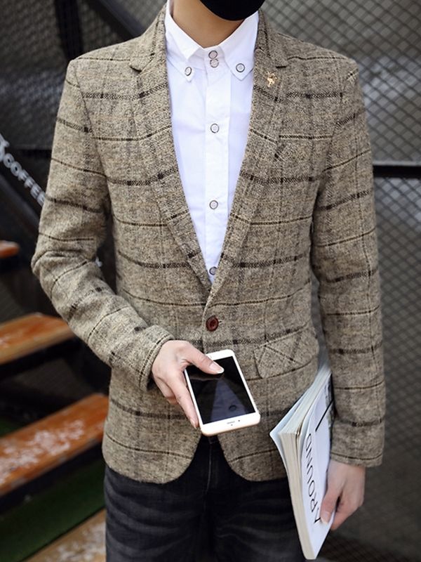 Blazer À Carreaux À Revers Cranté Pour Hommes Vogue Slim