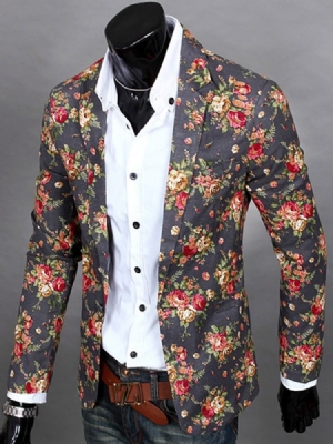 Blazer Décontracté À Imprimé Floral À Revers Cranté Pour Hommes