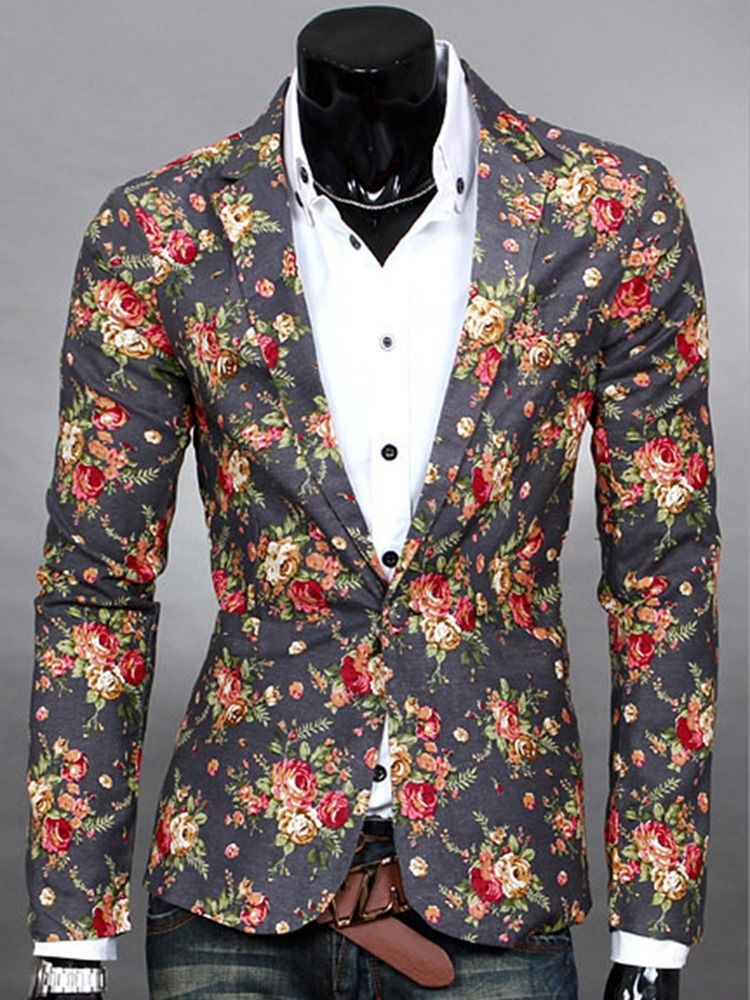 Blazer Décontracté À Imprimé Floral À Revers Cranté Pour Hommes