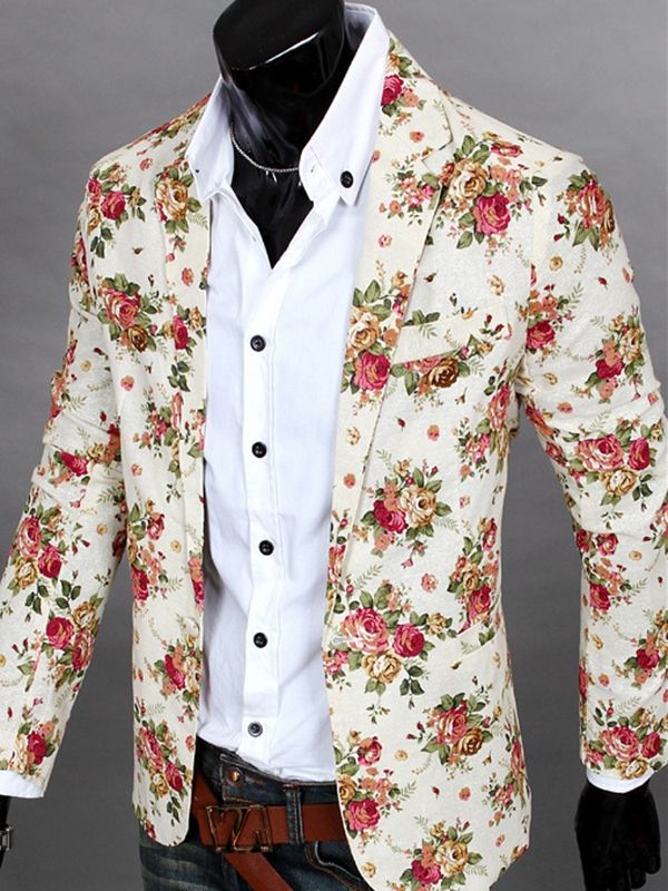 Blazer Décontracté À Imprimé Floral À Revers Cranté Pour Hommes