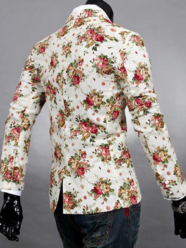 Blazer Décontracté À Imprimé Floral À Revers Cranté Pour Hommes