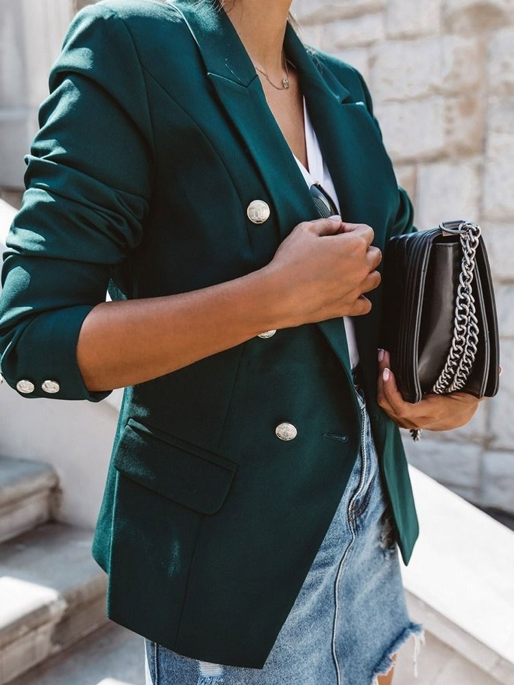 Blazer Décontracté Standard À Manches Longues Et À Revers Cranté Pour Femmes