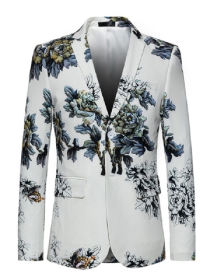 Blazer Fleuri À Revers Cranté À Deux Boutons Vogue Blanc Pour Hommes