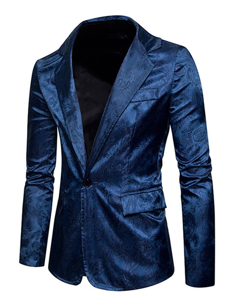 Blazer Pour Hommes À Revers Cranté Et Imprimé À Poche