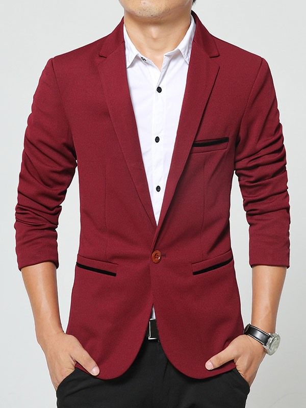 Blazer Slim Vogue Pour Hommes Avec Poche De Couleur Unie