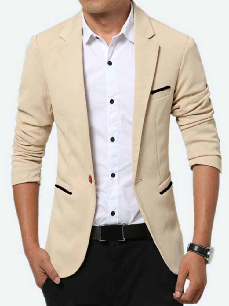 Blazer Slim Vogue Pour Hommes Avec Poche De Couleur Unie